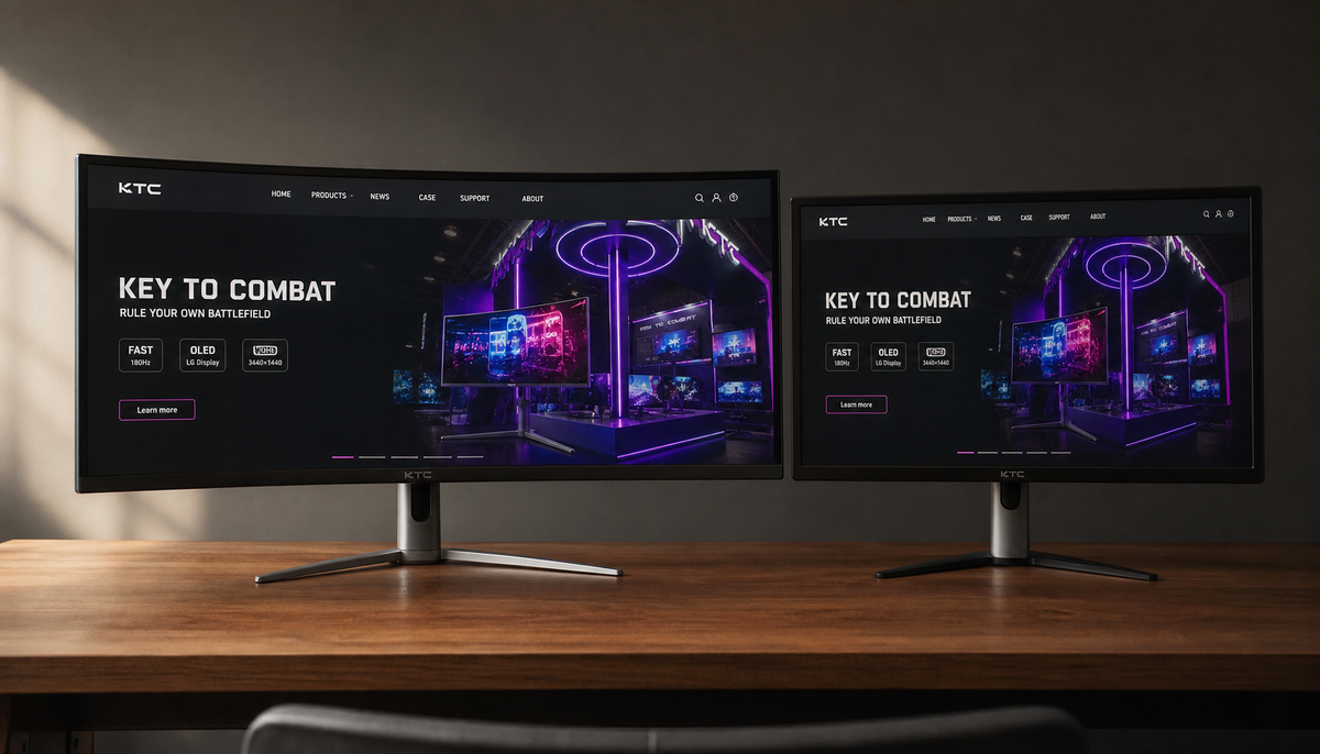 34-inch ultrawide monitor and 27-inch 16:9 monitor side by side showing nearly identical heights