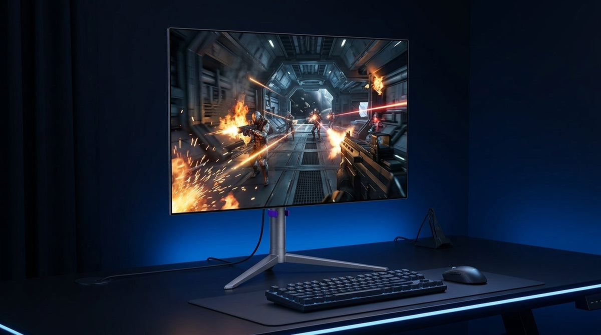 KTC 27-inch OLED gaming monitor showing crisp motion in a competitive FPS scene