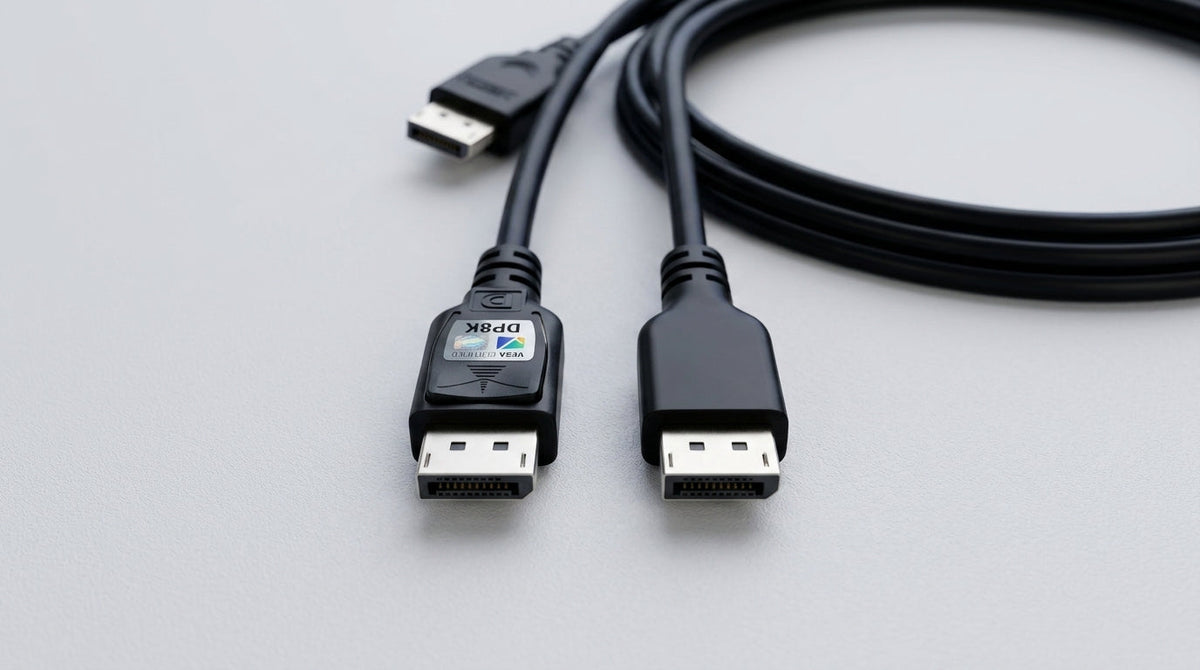 Comparison of VESA-certified and generic display cables with visible certification markings