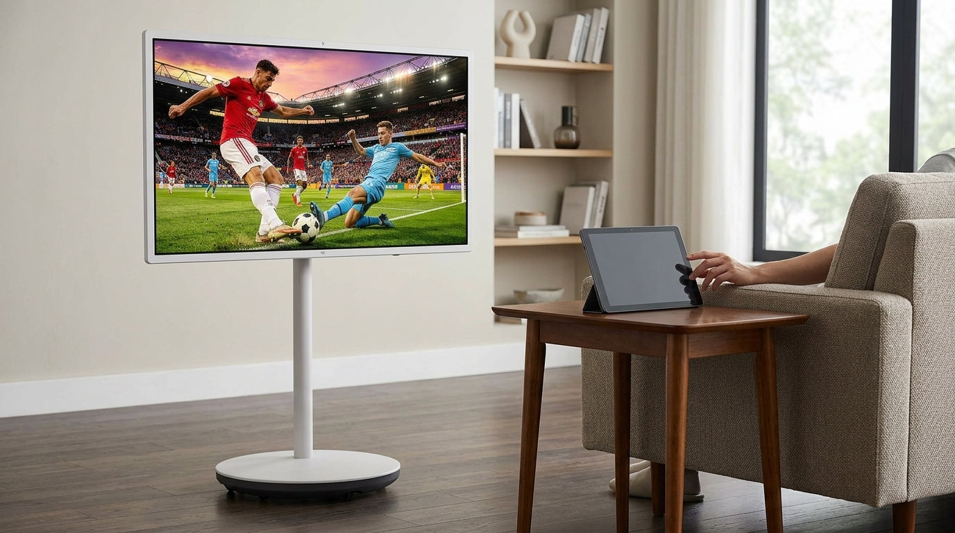 Portable smart display and tablet side by side in a home setup