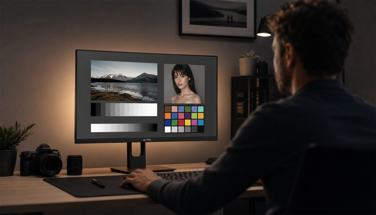 Calibrated monitor in a controlled ambient lighting setup for accurate color work