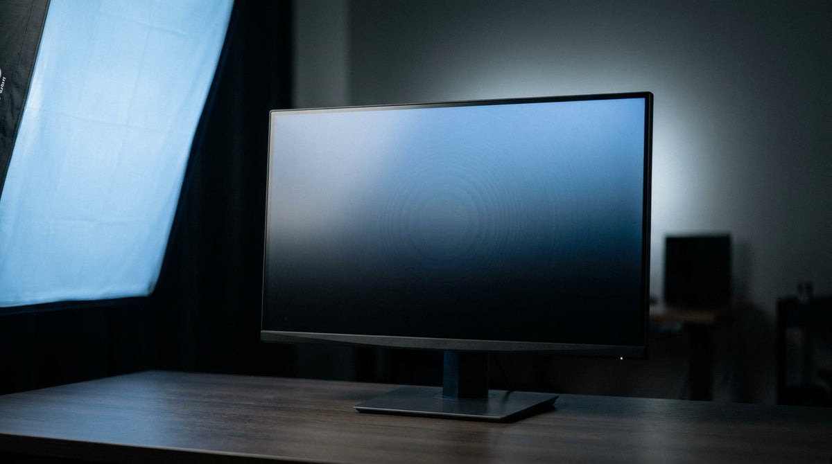 Gaming monitor displaying a sky gradient with visible color banding artifact — how to identify banding before it affects your final output