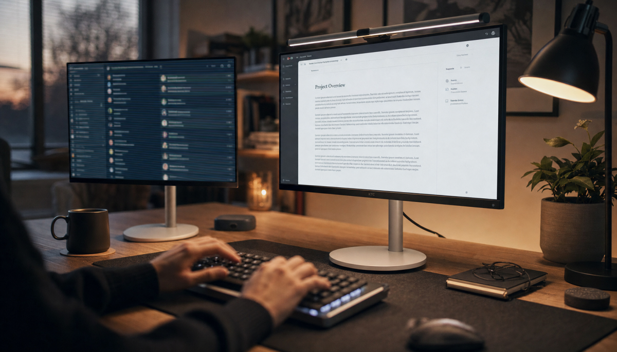 Gaming monitor displaying a stable white document beside a monitor showing screen flickering with horizontal bands