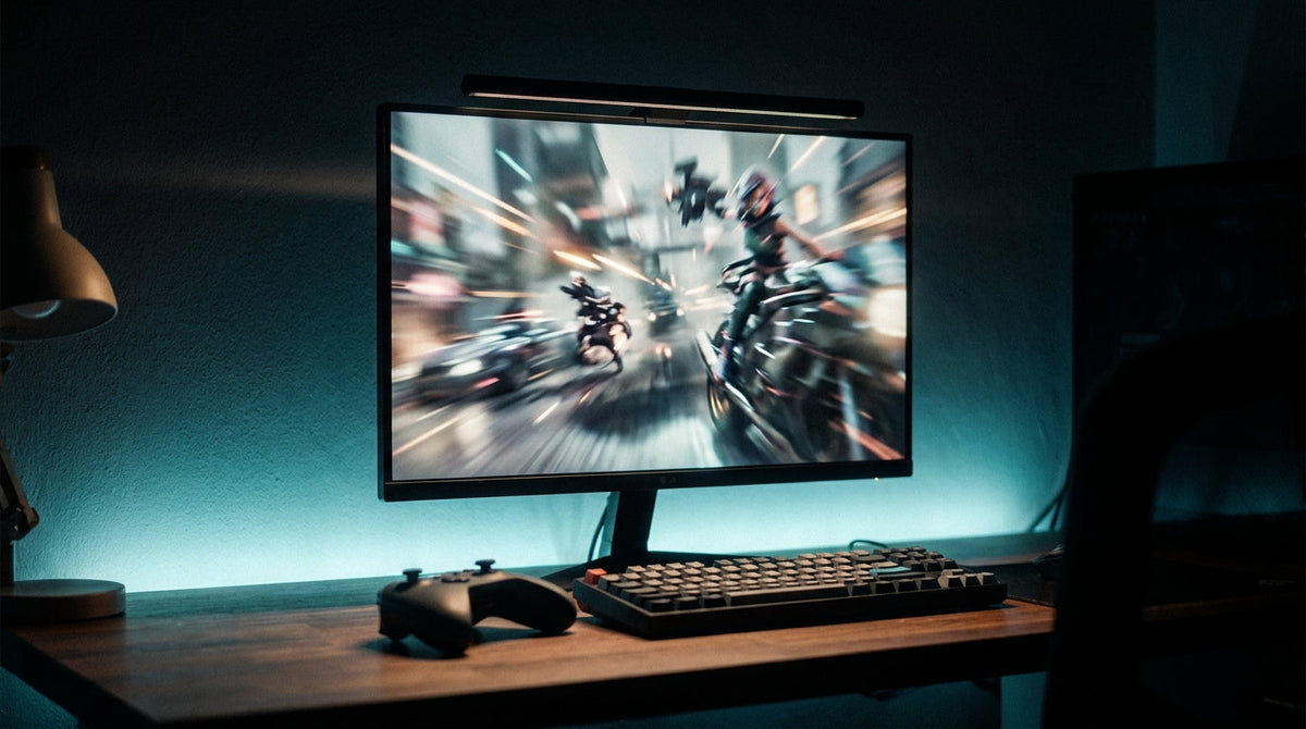 Gaming monitor setup showing VRR-enabled smooth gameplay on a console