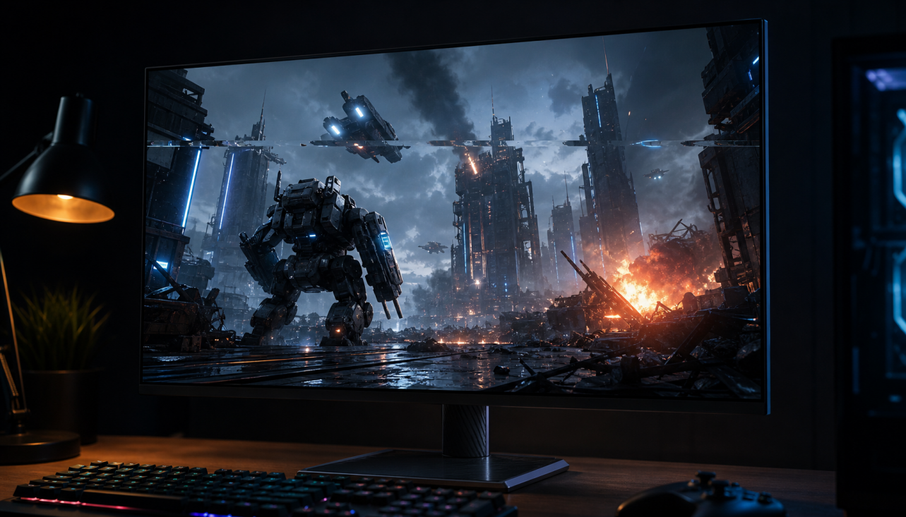 Gaming monitor showing HDR screen tearing artifact during gameplay