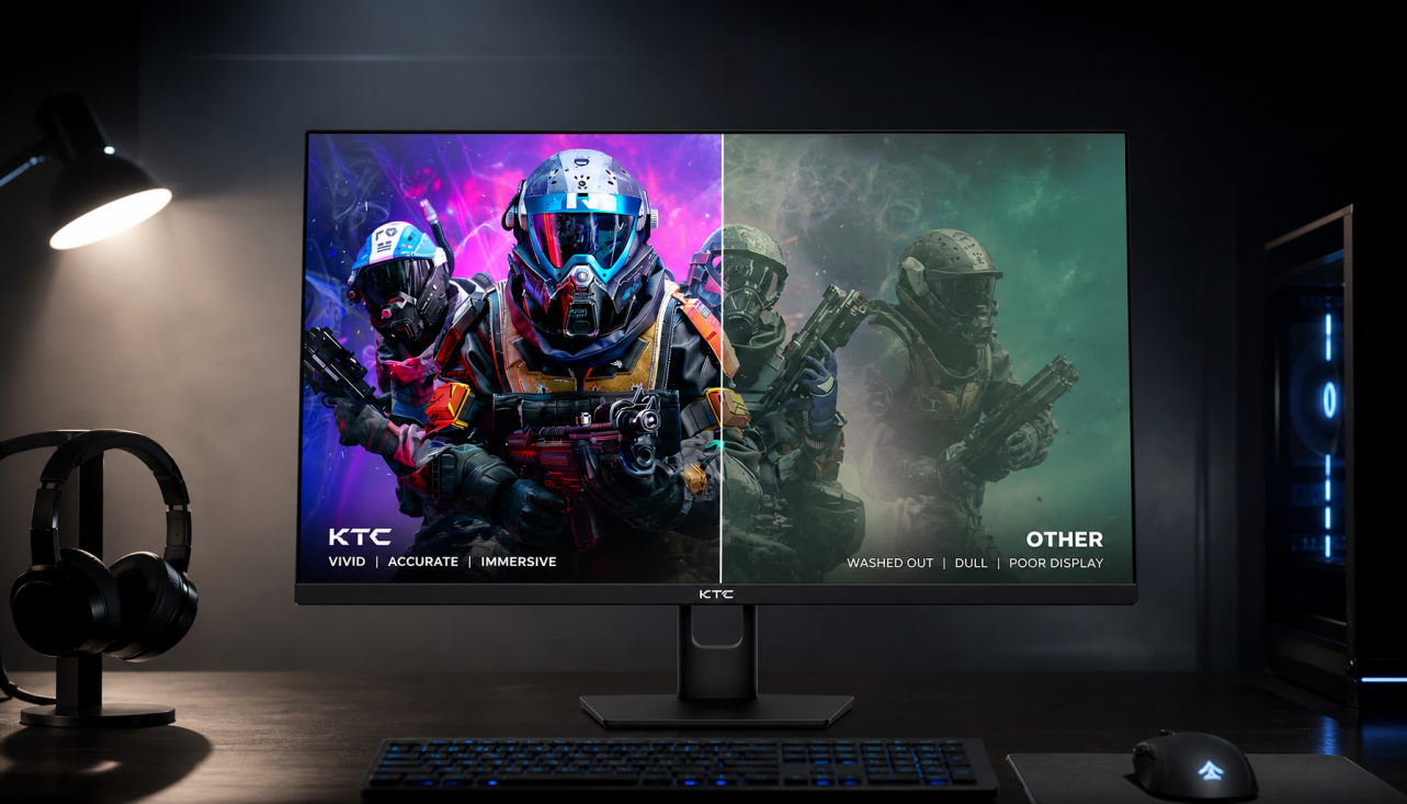 Gaming monitor showing color accuracy difference between GPU vendors on the same display