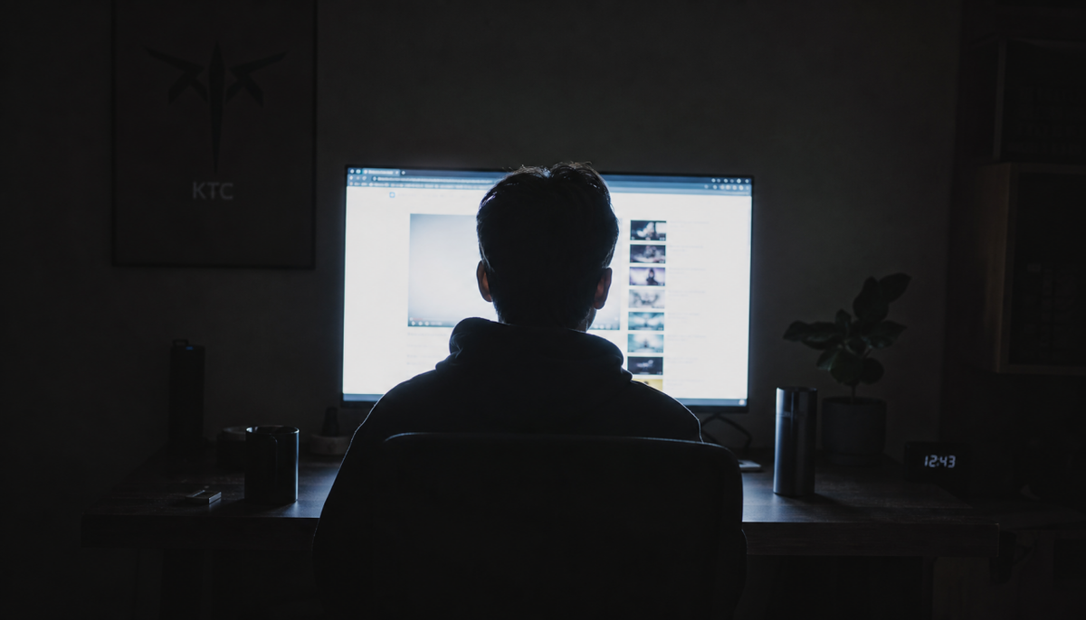 Person sitting in dark room with a bright gaming monitor causing eye strain from brightness contrast