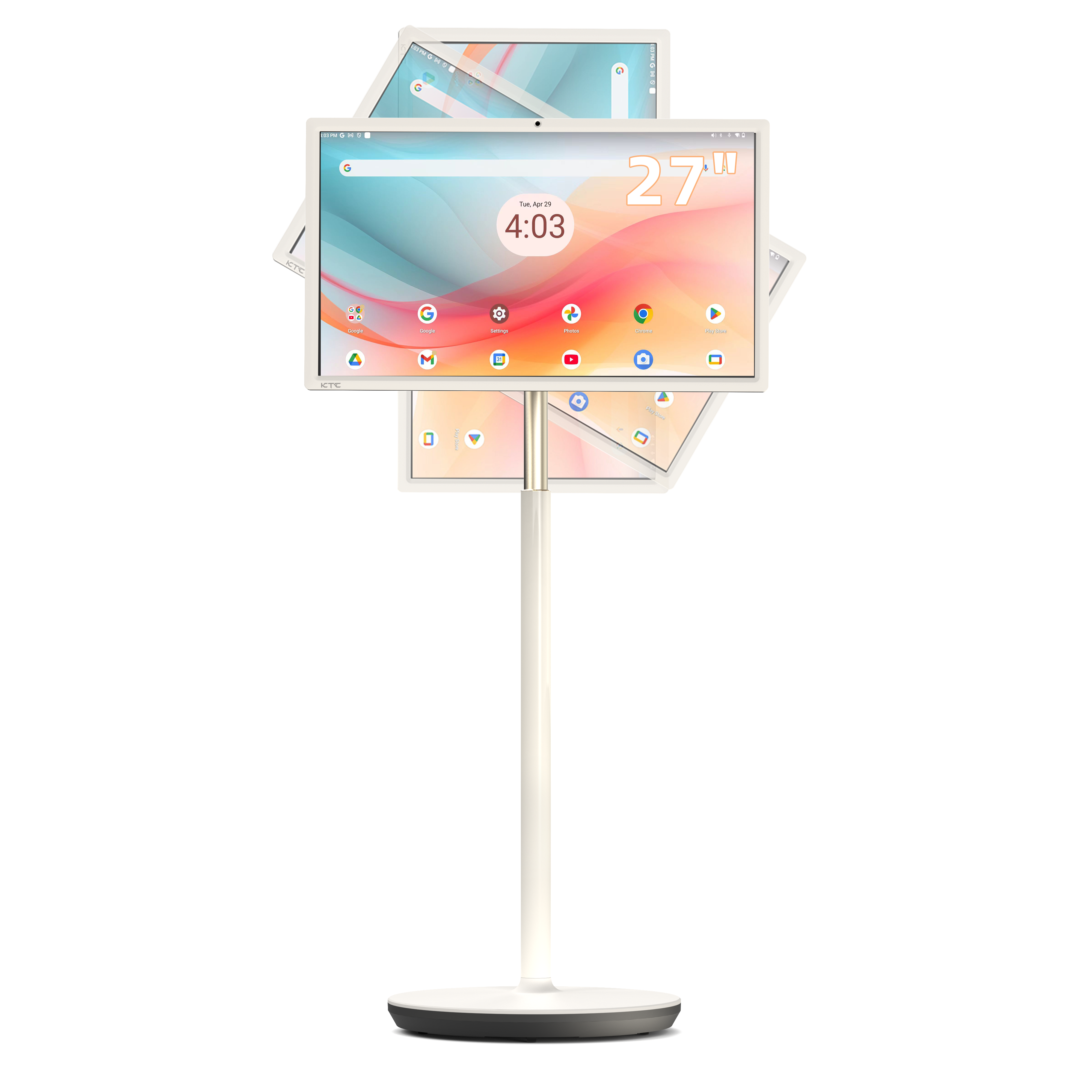 KTC MEGAPAD 27-inch FHD smart touch monitor with wheels, Android 14, camera, and 9500mAh battery