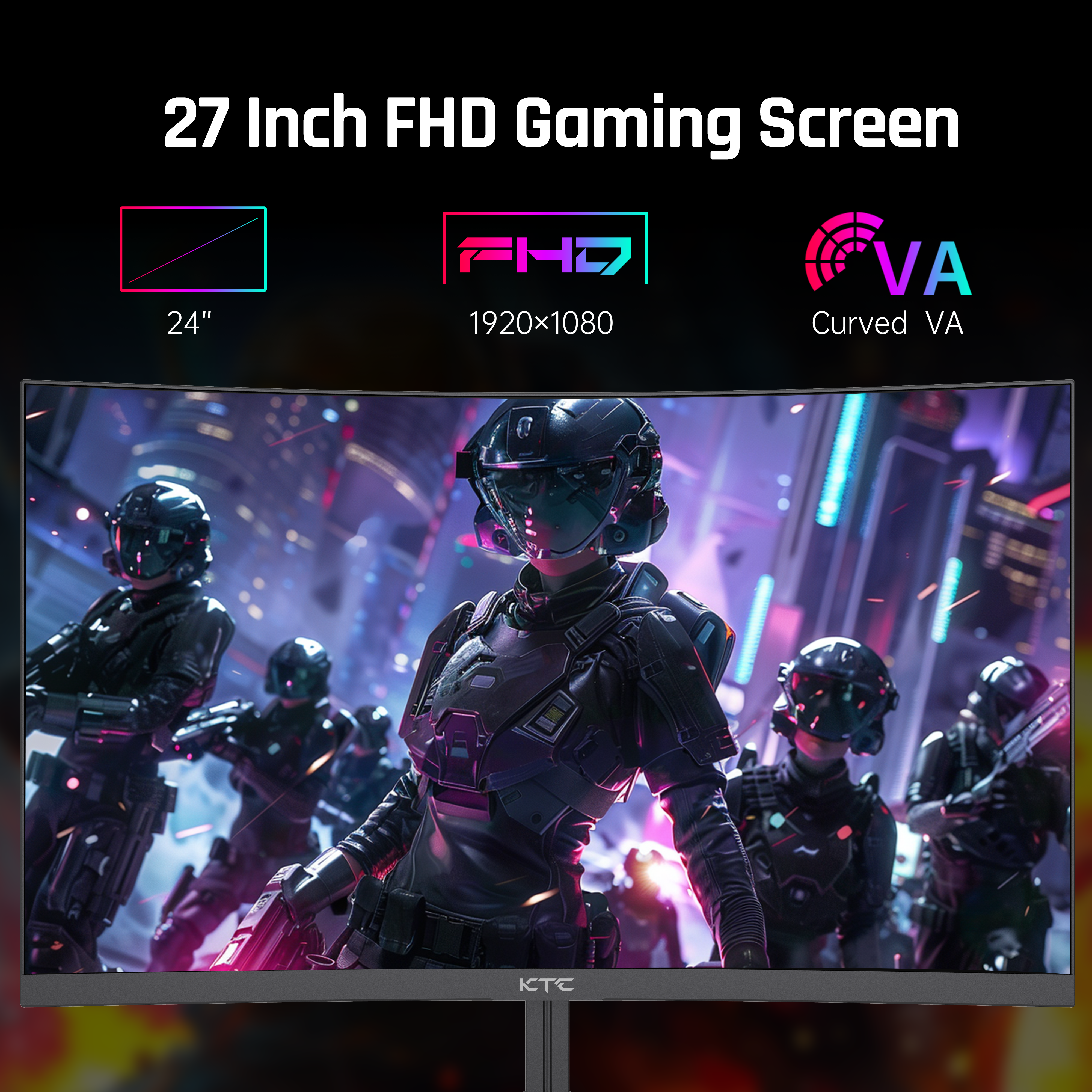 KTC 24-inch 1500R curved FHD gaming monitor with slim black bezel
