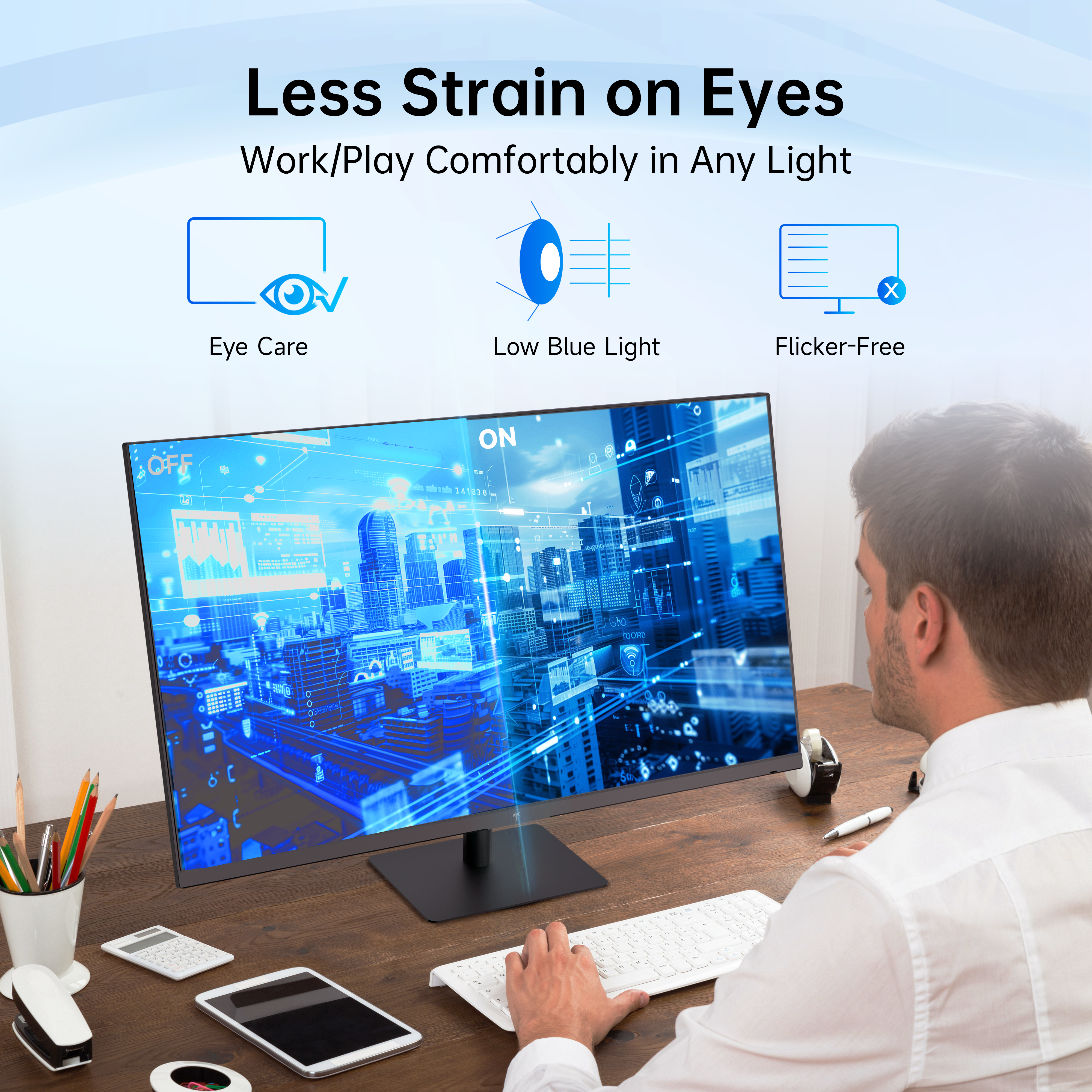 KTC 32-inch 2K IPS monitor with slim bezels and black stand for home office