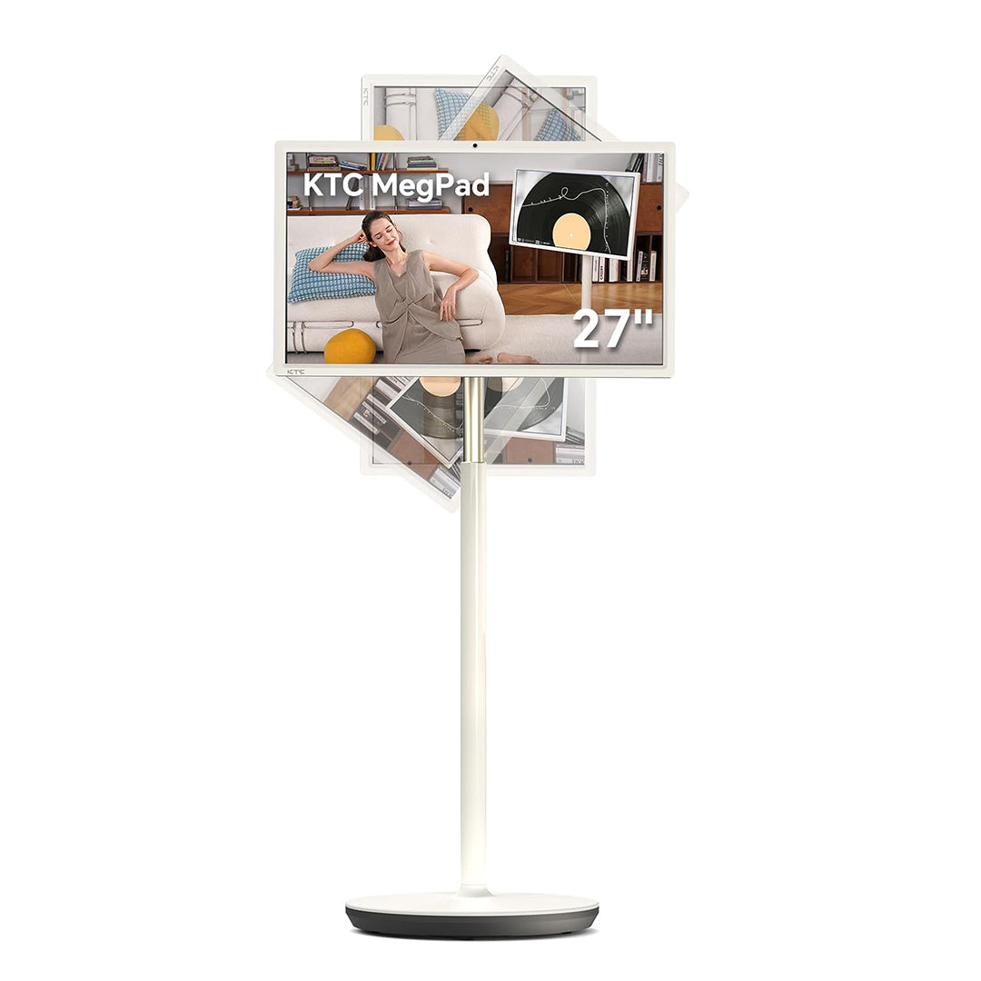 KTC MEGAPAD 27-inch FHD Android 14 touch monitor on wheeled adjustable stand