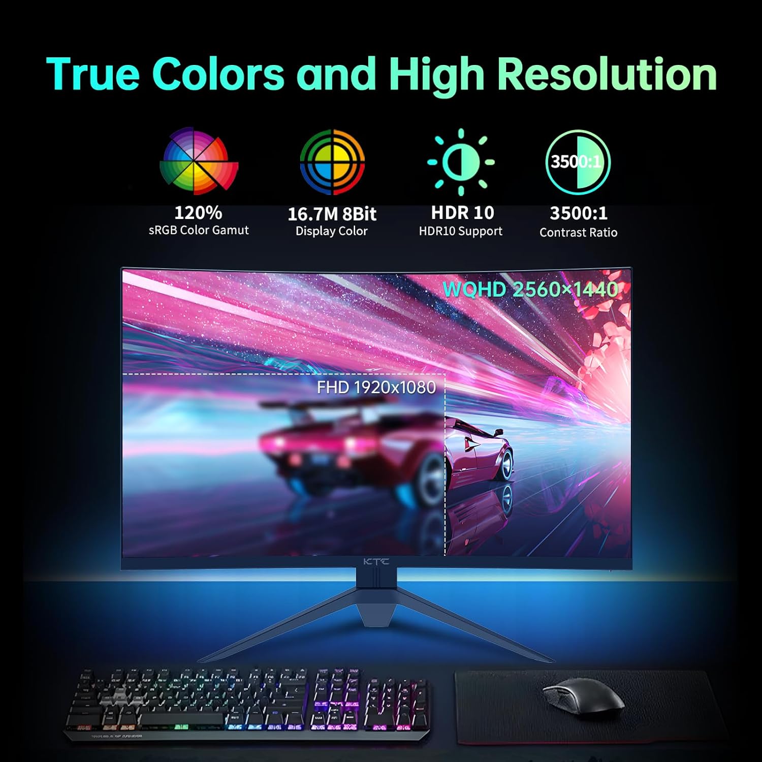 KTC 32-inch curved gaming monitor with 170Hz WQHD display, slim bezel, platinum silver stand
