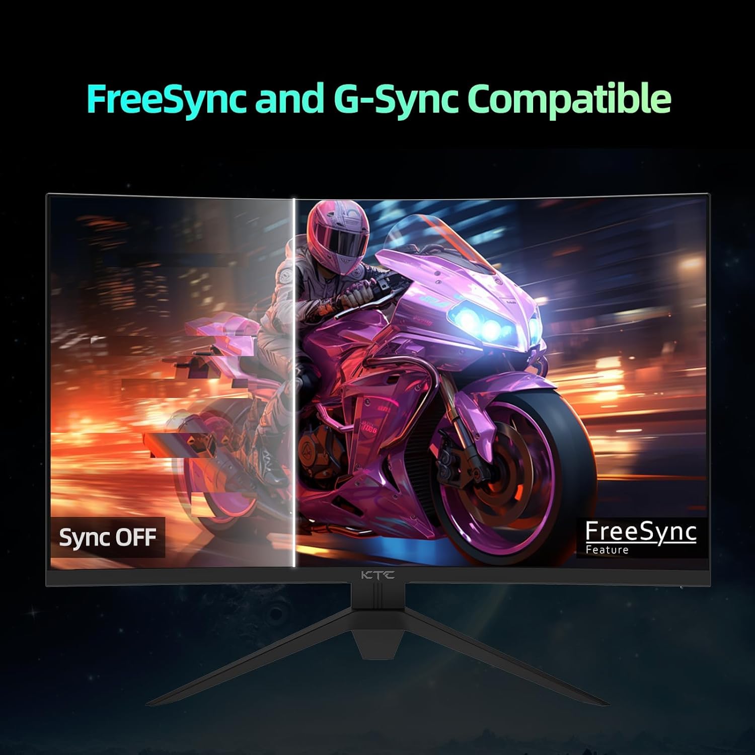 KTC 32-inch curved 2K gaming monitor with slim bezel and racing game display
