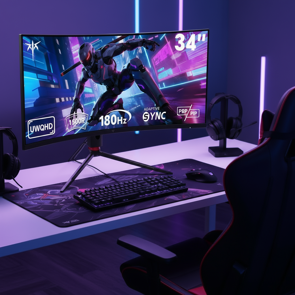 KTC 34-inch ultrawide curved gaming monitor H34S18S with 3440x1440, 180Hz and 1ms