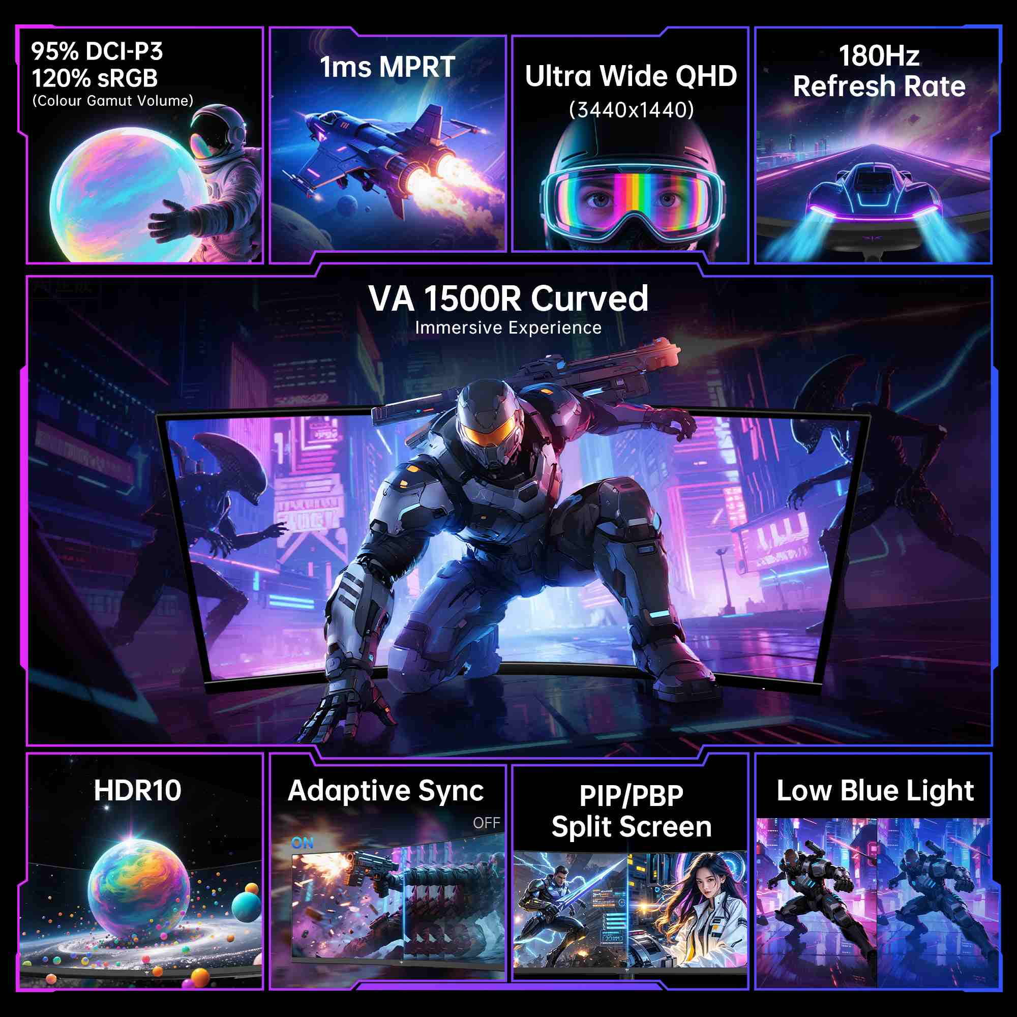 KTC 34-inch curved gaming monitor with 2K 180Hz display, 1ms response, HDR and adaptive sync