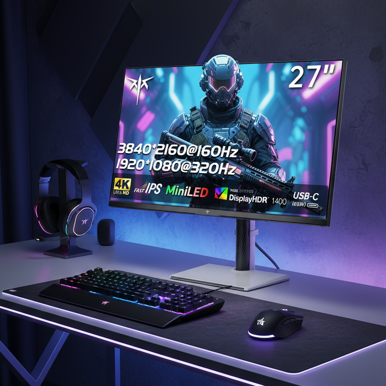 KTC 27-inch Mini LED gaming monitor with 4K 160Hz HDR1400 and USB-C port