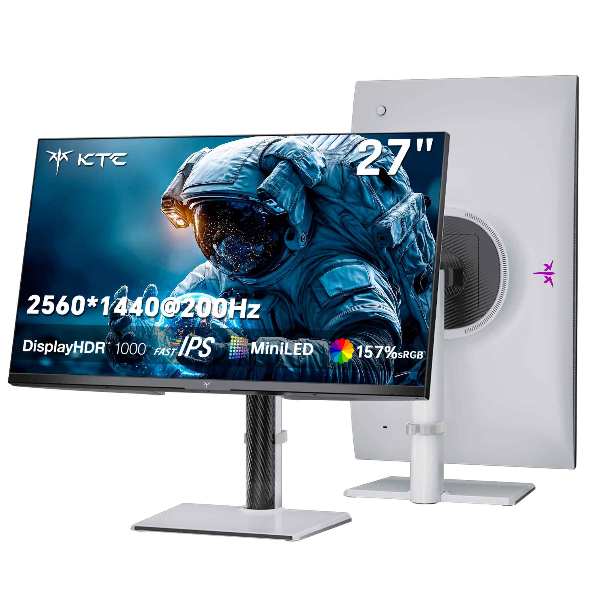 White KTC Mini LED 27-inch gaming monitor with HDR1000, 200Hz, and 2K display