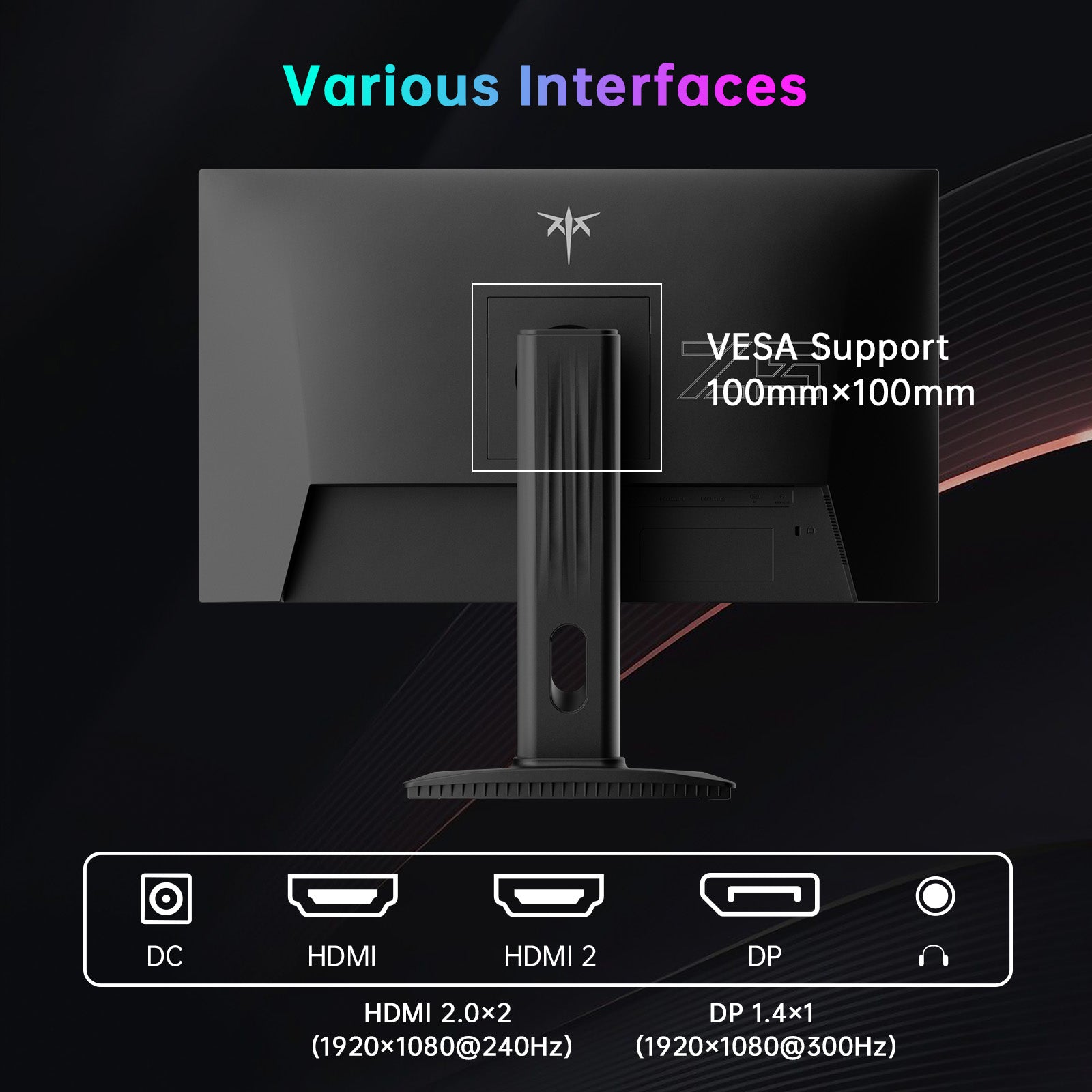 KTC H25Y7 gaming monitor interface with Dual HDMI 2.0, DisplayPort 1.4, and vertical stand