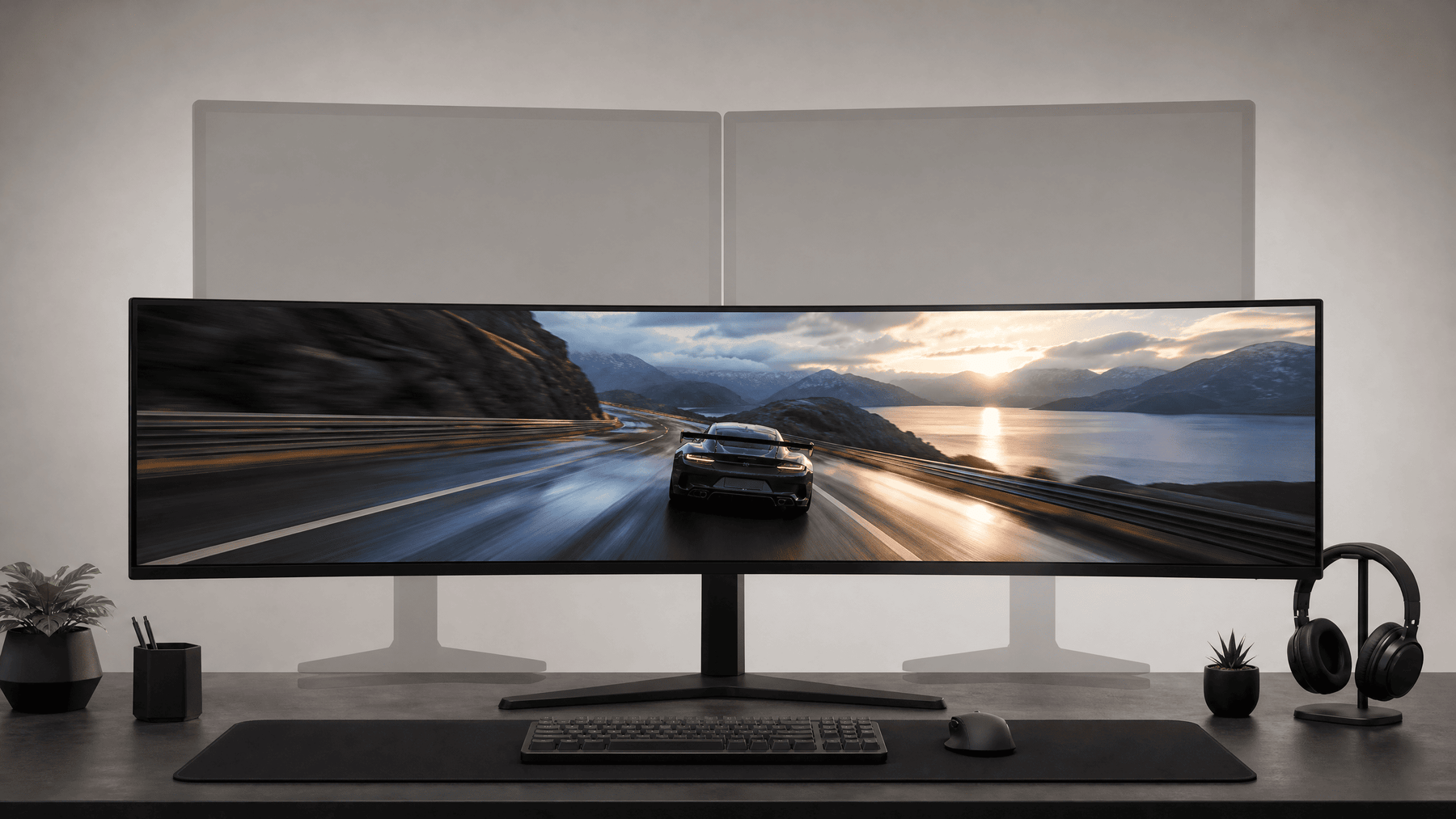 KTC 34-inch curved ultrawide monitor on a compact desk setup showing ideal viewing distance and desk depth