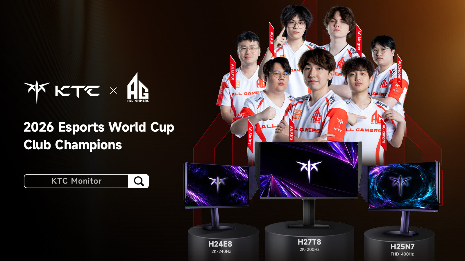 KTC and ALL GAMERS celebrate AG.AL as 2026 Esports World Cup Club Champions with H24E8, H27T8 and H25N7 gaming monitors