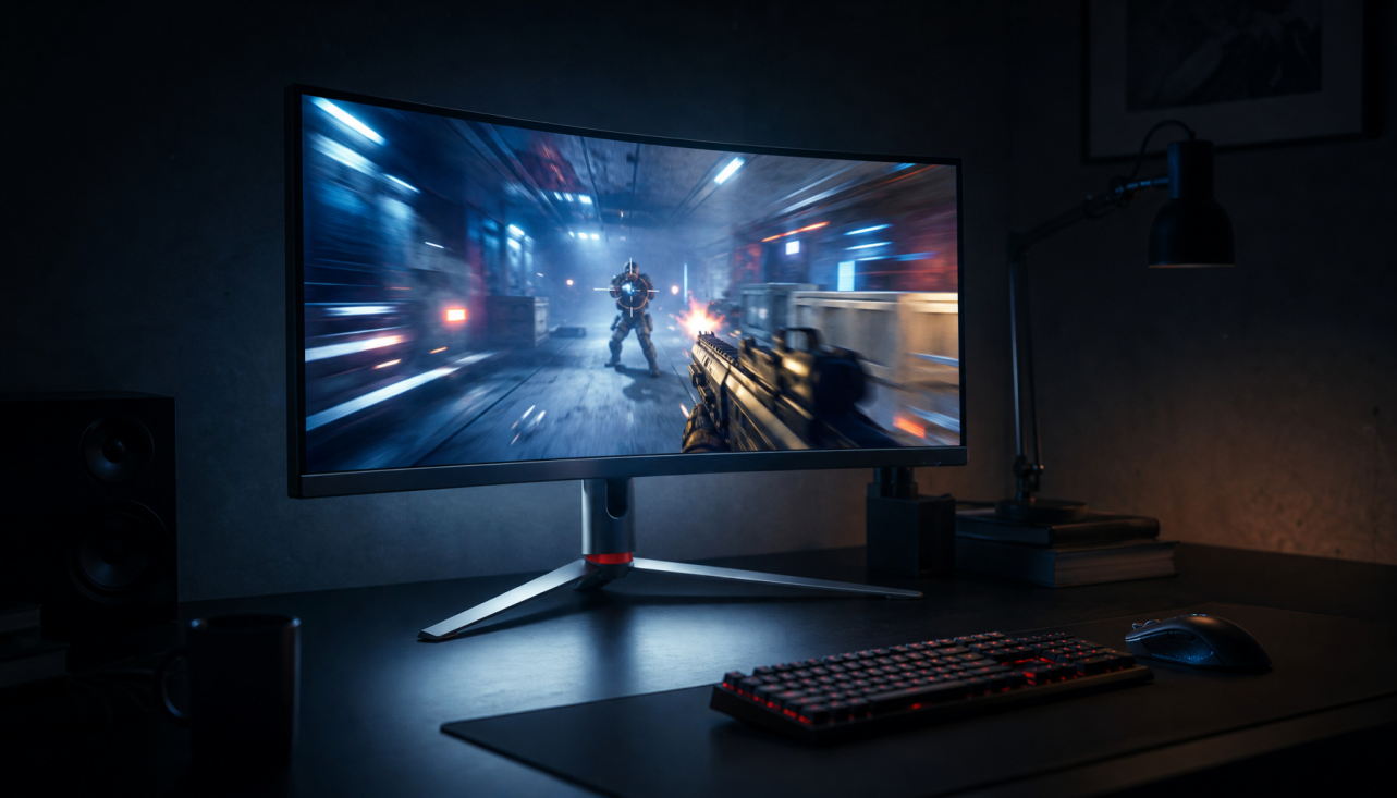 360Hz gaming monitor displaying a competitive FPS game in a dark gaming room