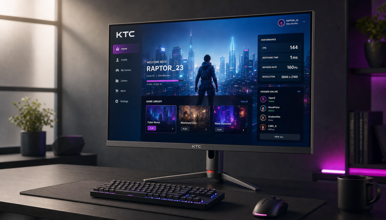 4K gaming monitor displaying sharp desktop content over HDMI 2.1 at 120Hz with full RGB color