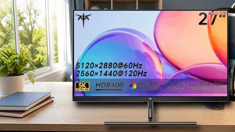 KTC H27P3 monitor shown as the main product for gaming and schoolwork on a bright study desk for gaming and schoolwork