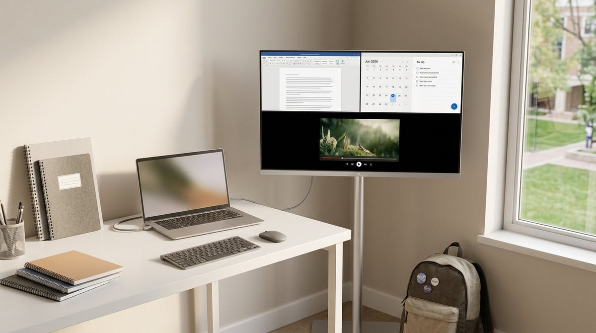 Back to school smart display setup in a dorm room