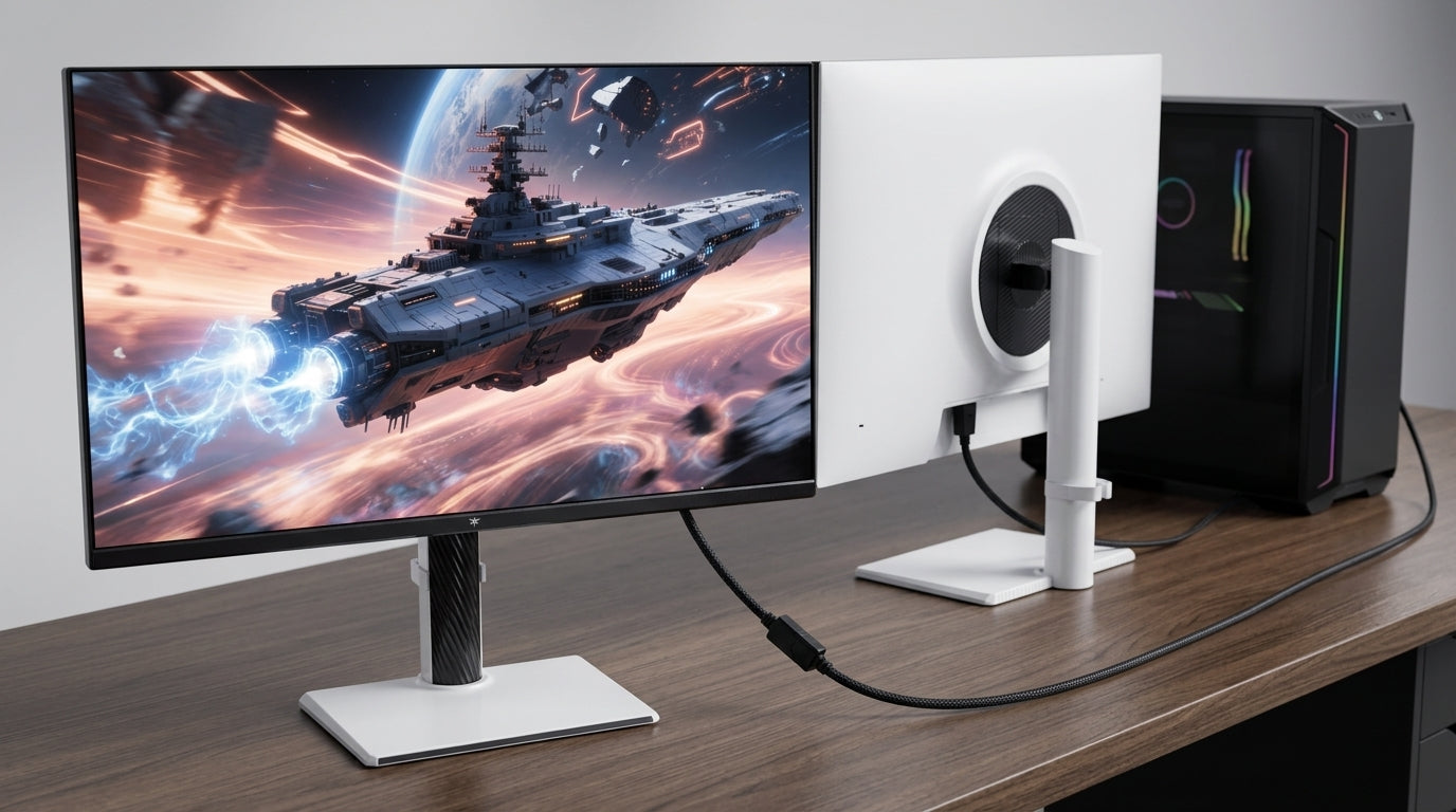High-end 4K 240Hz gaming setup with DP 2.1 cable