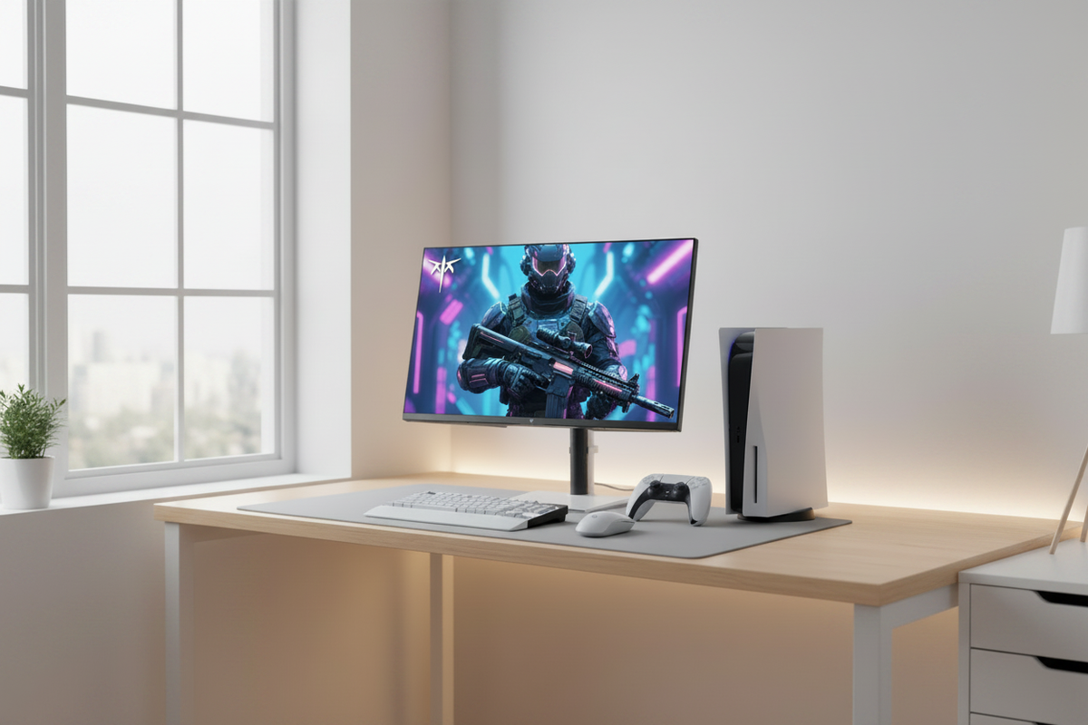 Living room to desk console gaming monitor setup