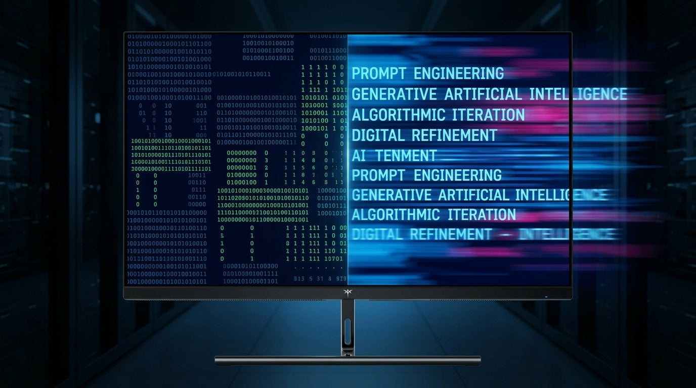 Abstract split-screen visual contrasting sharp static text on the left with smooth motion-blurred text on the right, representing resolution versus refresh rate.