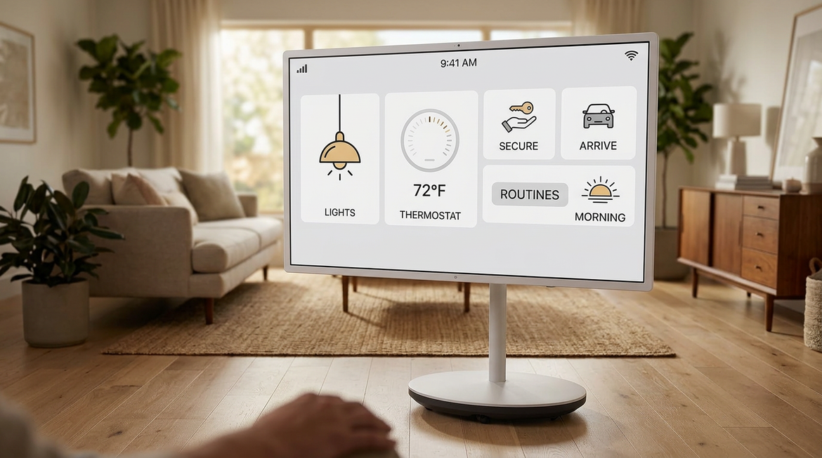 Rolling Matter-compatible smart display in a modern home control setup
