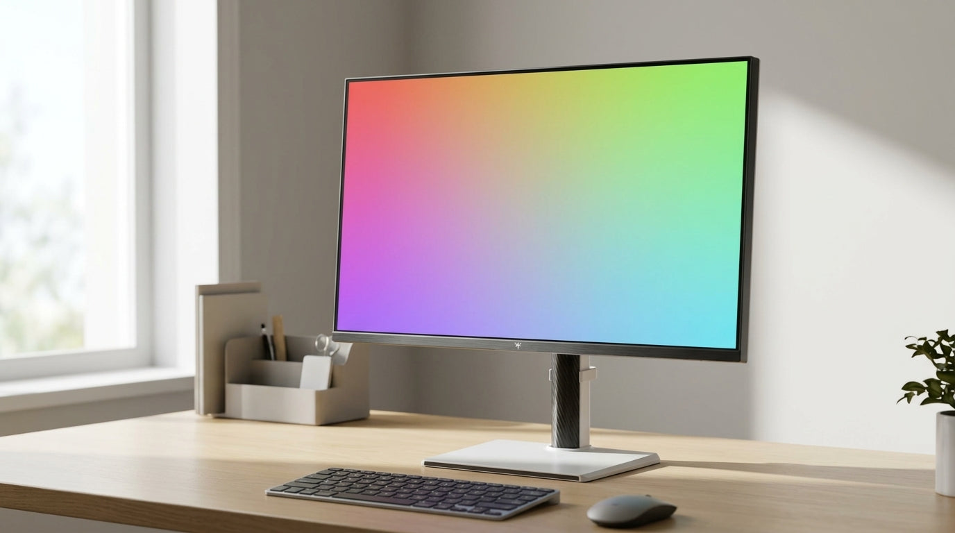 KTC Mini-LED monitor showing a smooth gradient test image with natural color and balanced dimming