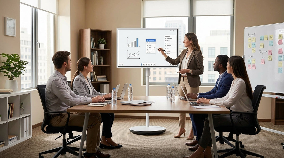 MegPad rolling smart display in a small office meeting room