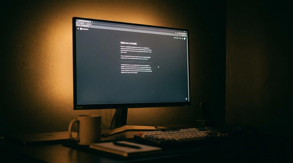 Dark mode gaming monitor at night with warm bias lighting reducing eye strain