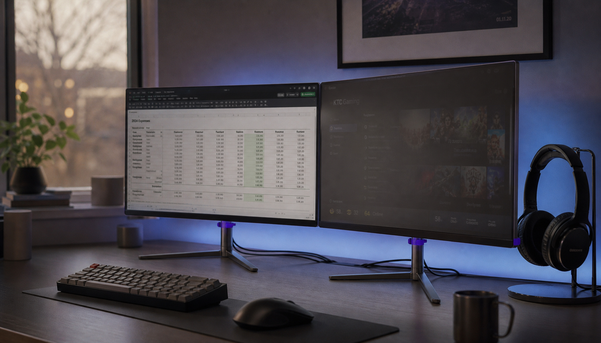 Dual monitor setup showing one screen mid-flicker while switching applications