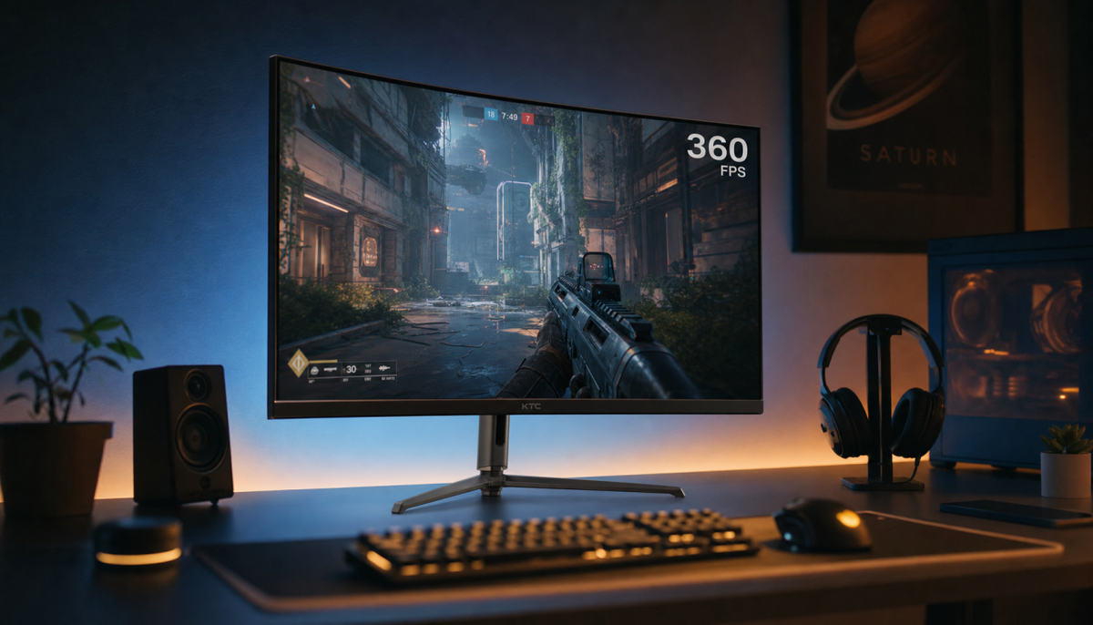 Gaming monitor setup showing adaptive sync VRR frame rate behavior in a dark gaming room