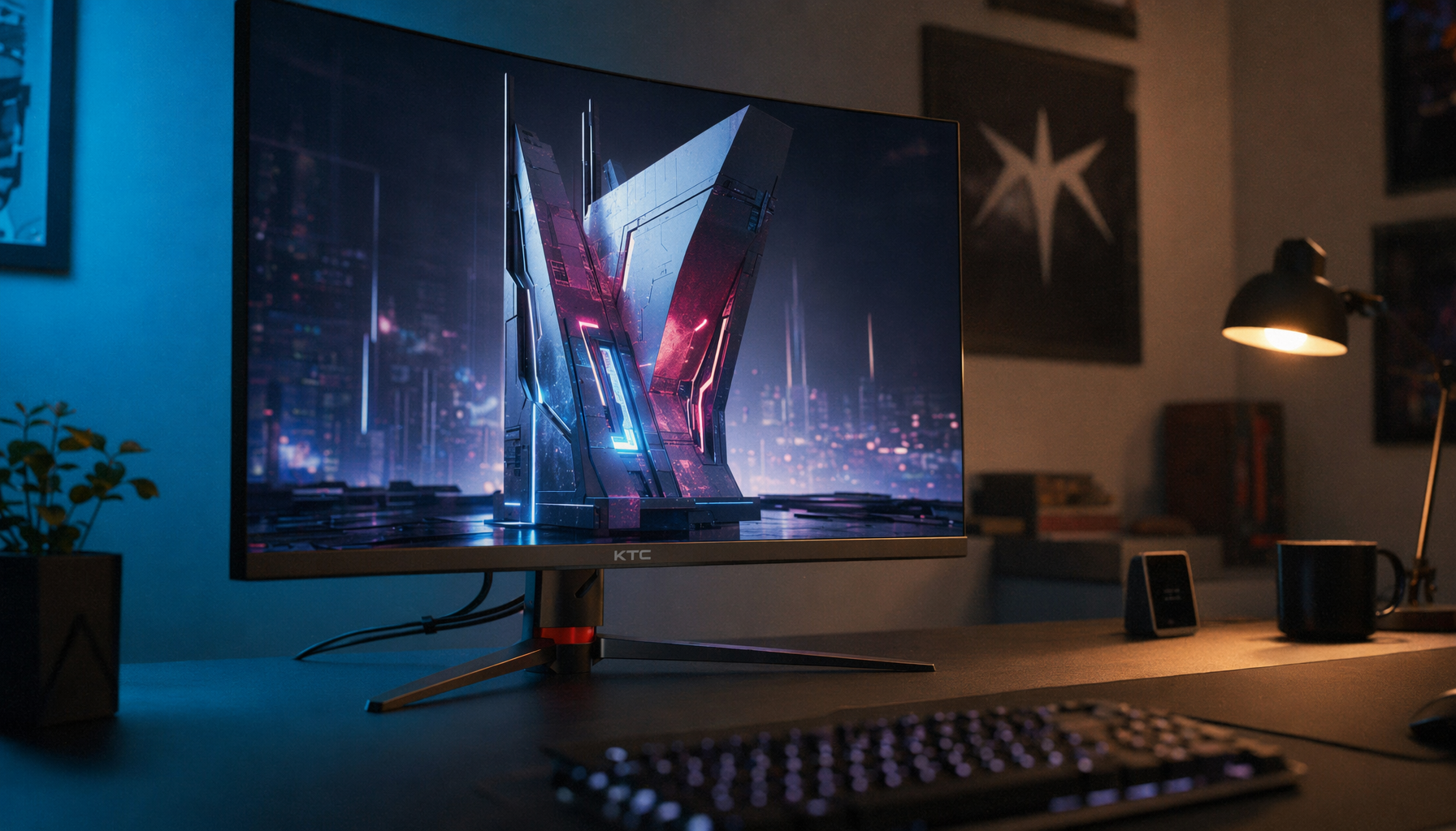 Gaming monitor showing 4K HDR image connected via DisplayPort cable, illustrating modern Display Stream Compression signal delivery in 2026
