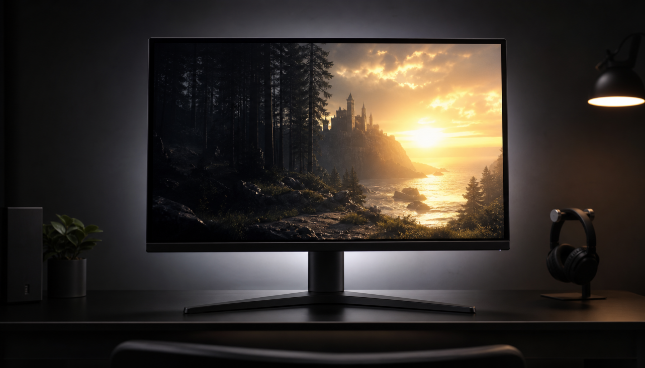 Gaming monitor showing HDR display uniformity with consistent brightness from edge to edge