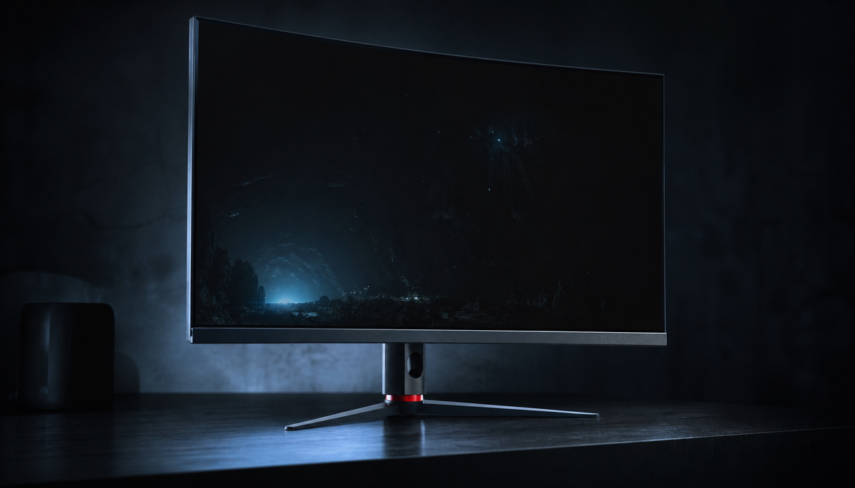 Gaming monitor showing backlight bleed in the corner during a dark scene