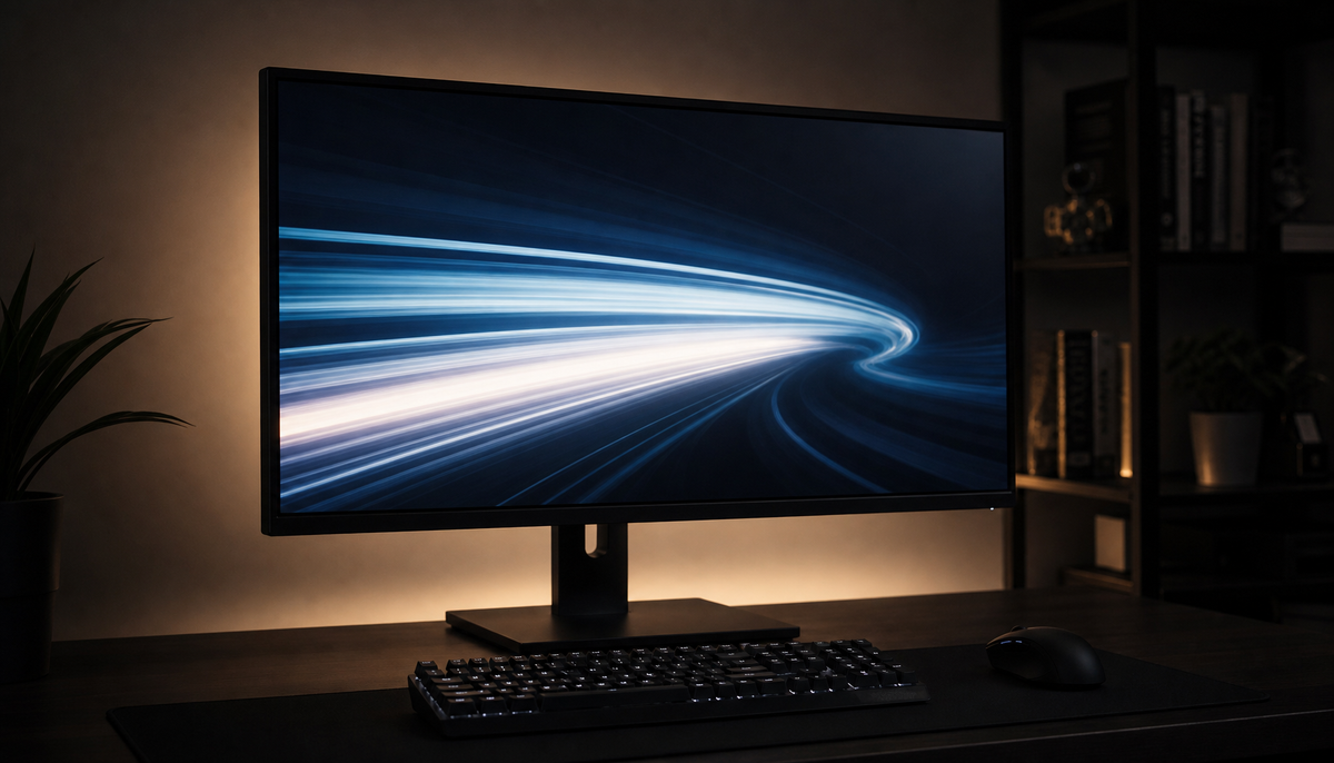 Gaming monitor showing smooth adaptive sync display with fluid motion, representing FreeSync and G-SYNC Compatible certification comparison
