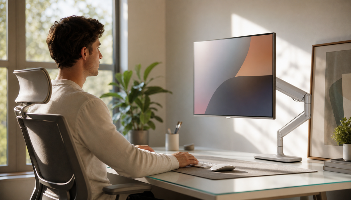 Monitor Personal Computer Shoulder Monitor Arm Ergonomics to Reduce Neck & Shoulder Pain