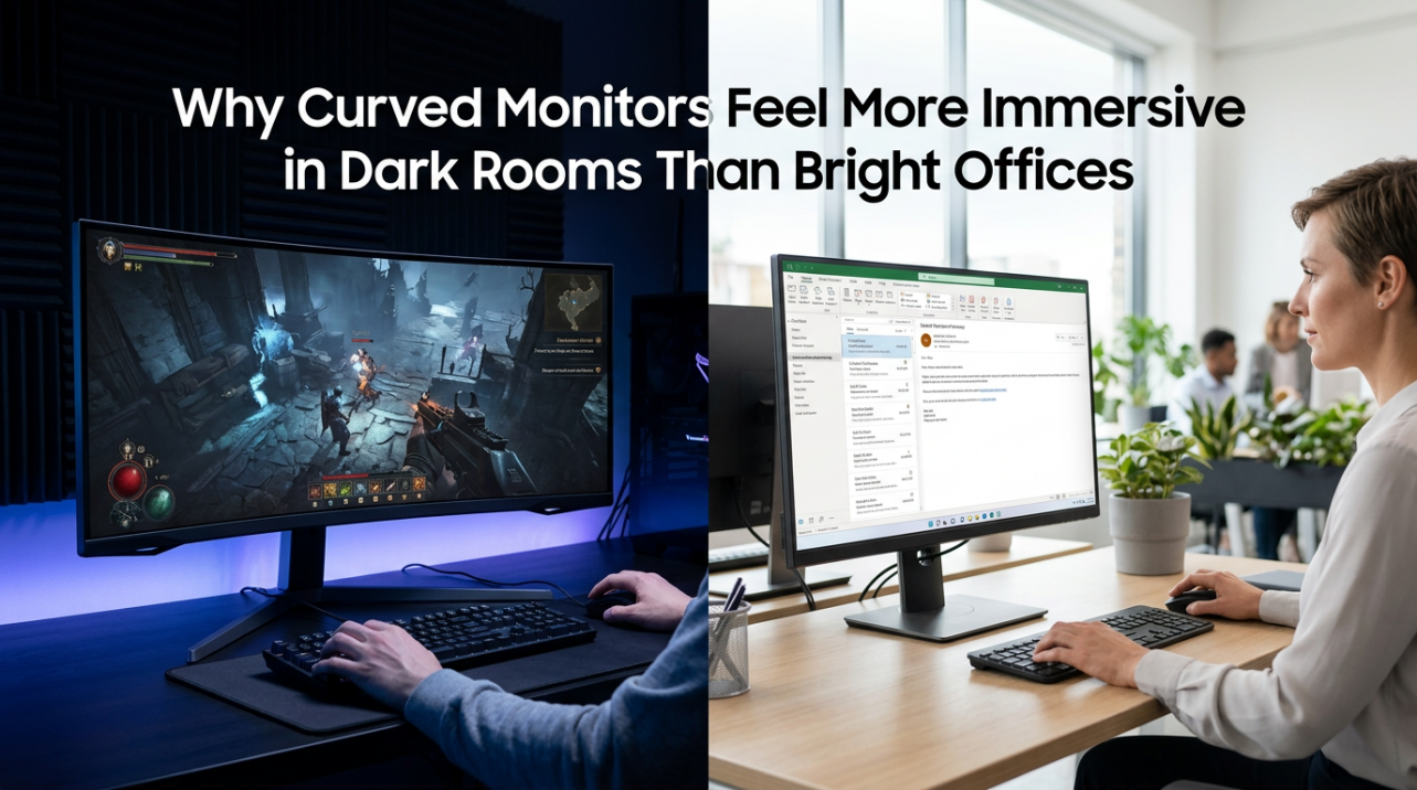 Why Curved Monitors Feel More Immersive in Dark Rooms Than Bright Offices