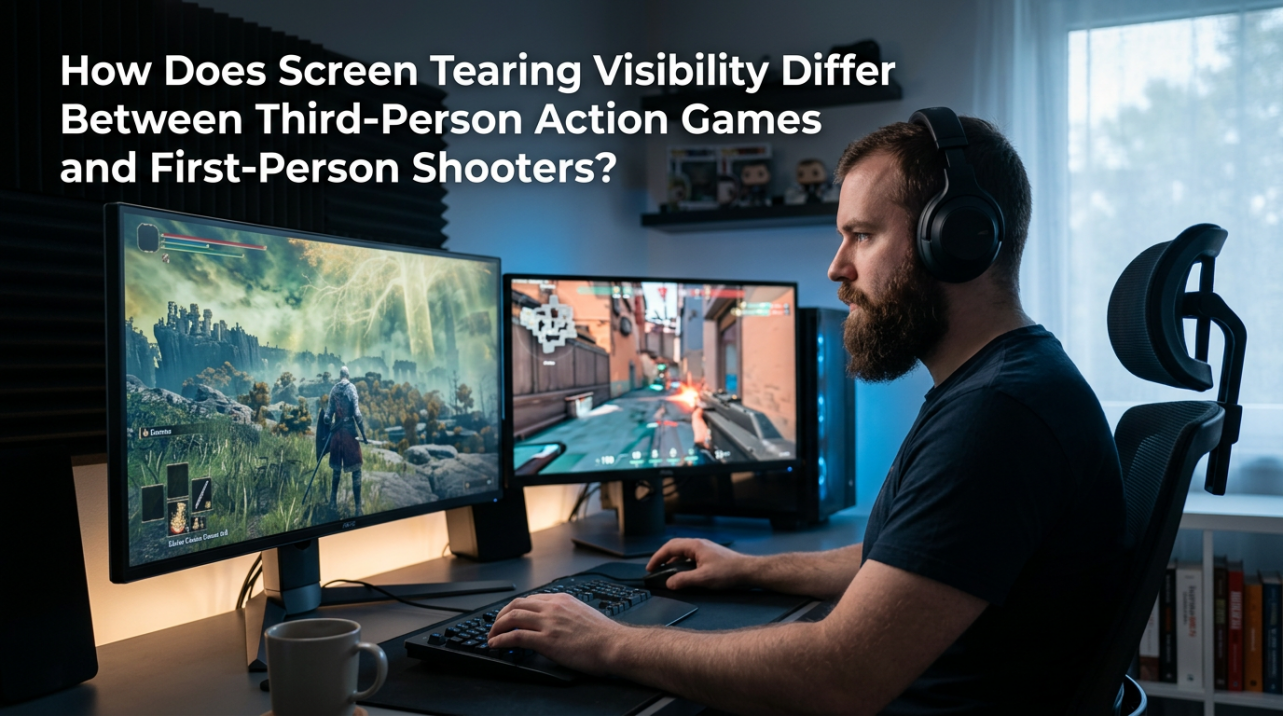 How Does Screen Tearing Visibility Differ Between Third-Person Action Games and First-Person Shooters?