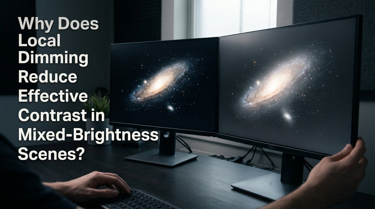 Why Does Local Dimming Reduce Effective Contrast in Mixed-Brightness Scenes?