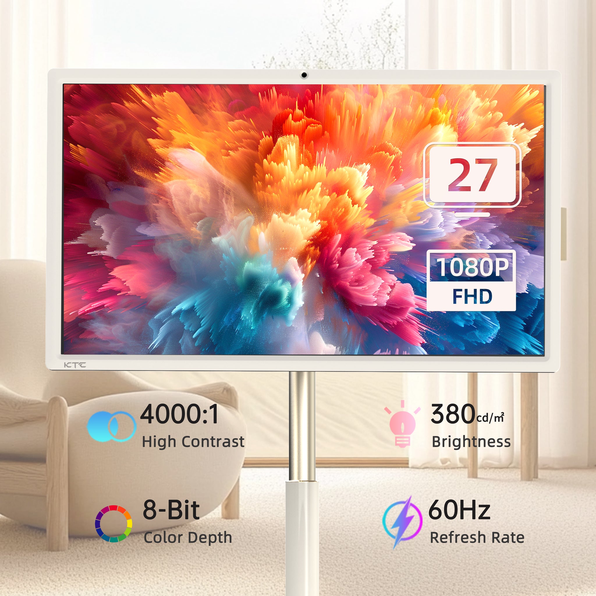 KTC MEGAPAD 27-inch FHD Android 14 smart touch monitor with 9500mAh battery and adjustable stand