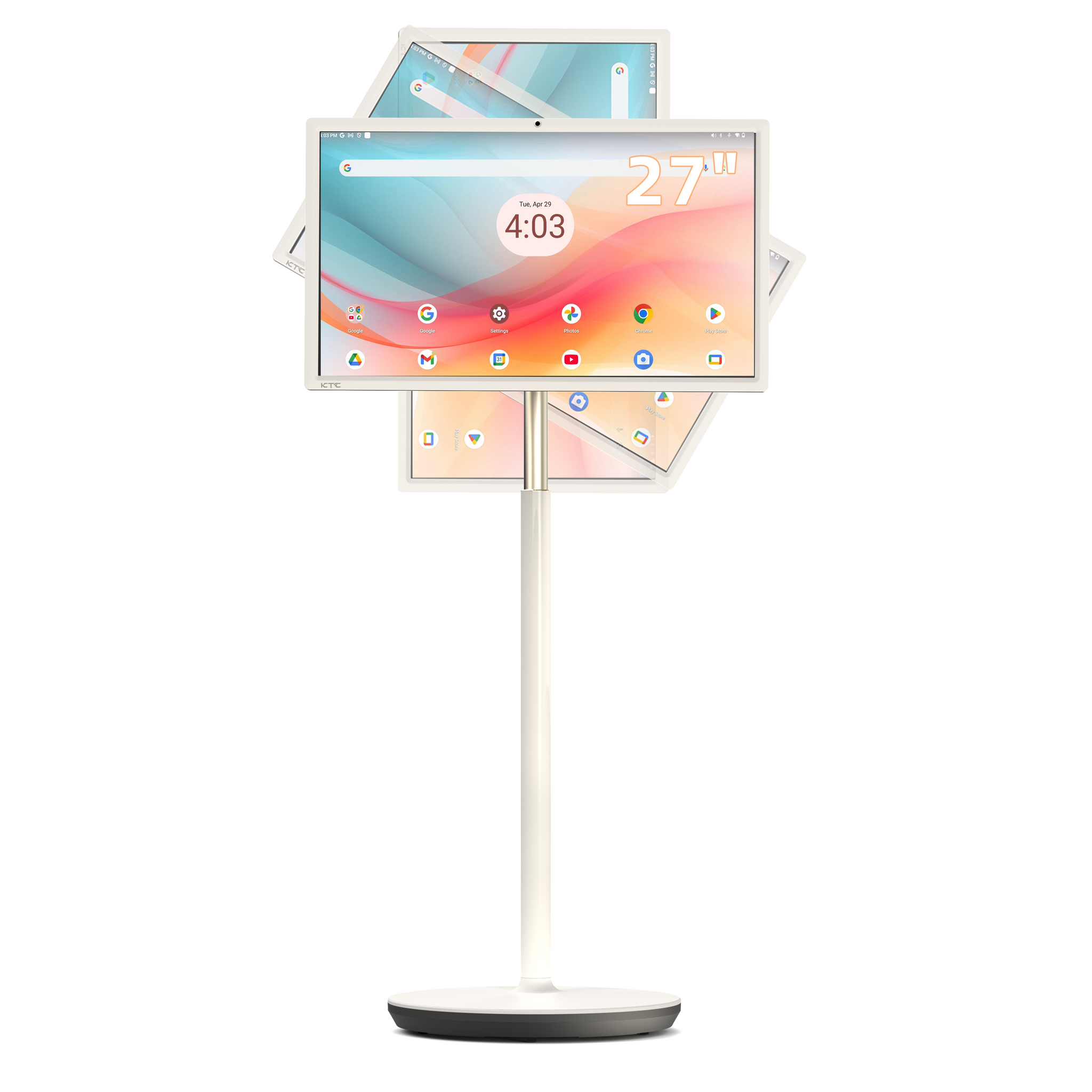 KTC MEGAPAD 27-inch FHD smart touch monitor with wheels, Android 14, camera, and 9500mAh battery