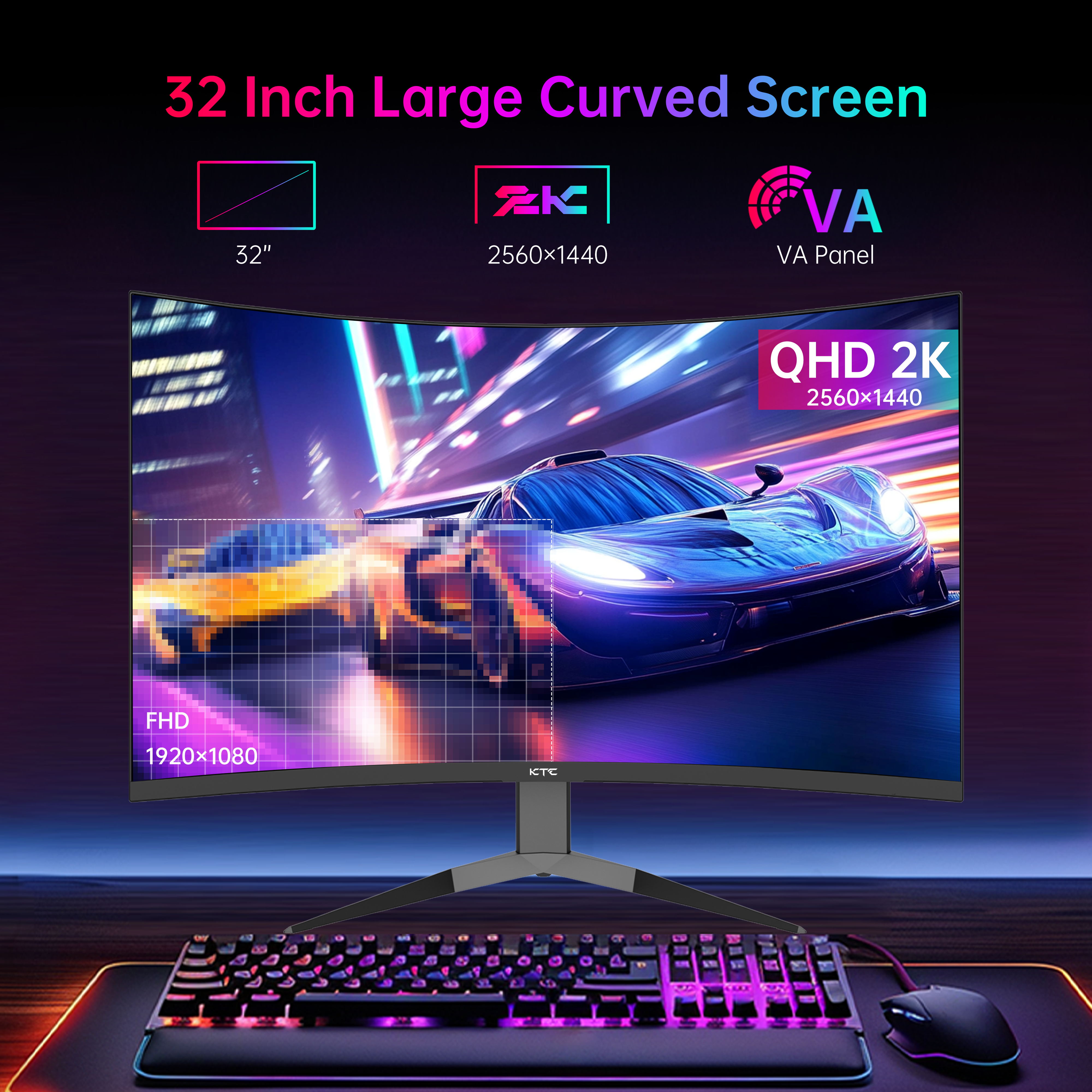 KTC 32-inch curved gaming monitor with 240Hz display and slim bezels