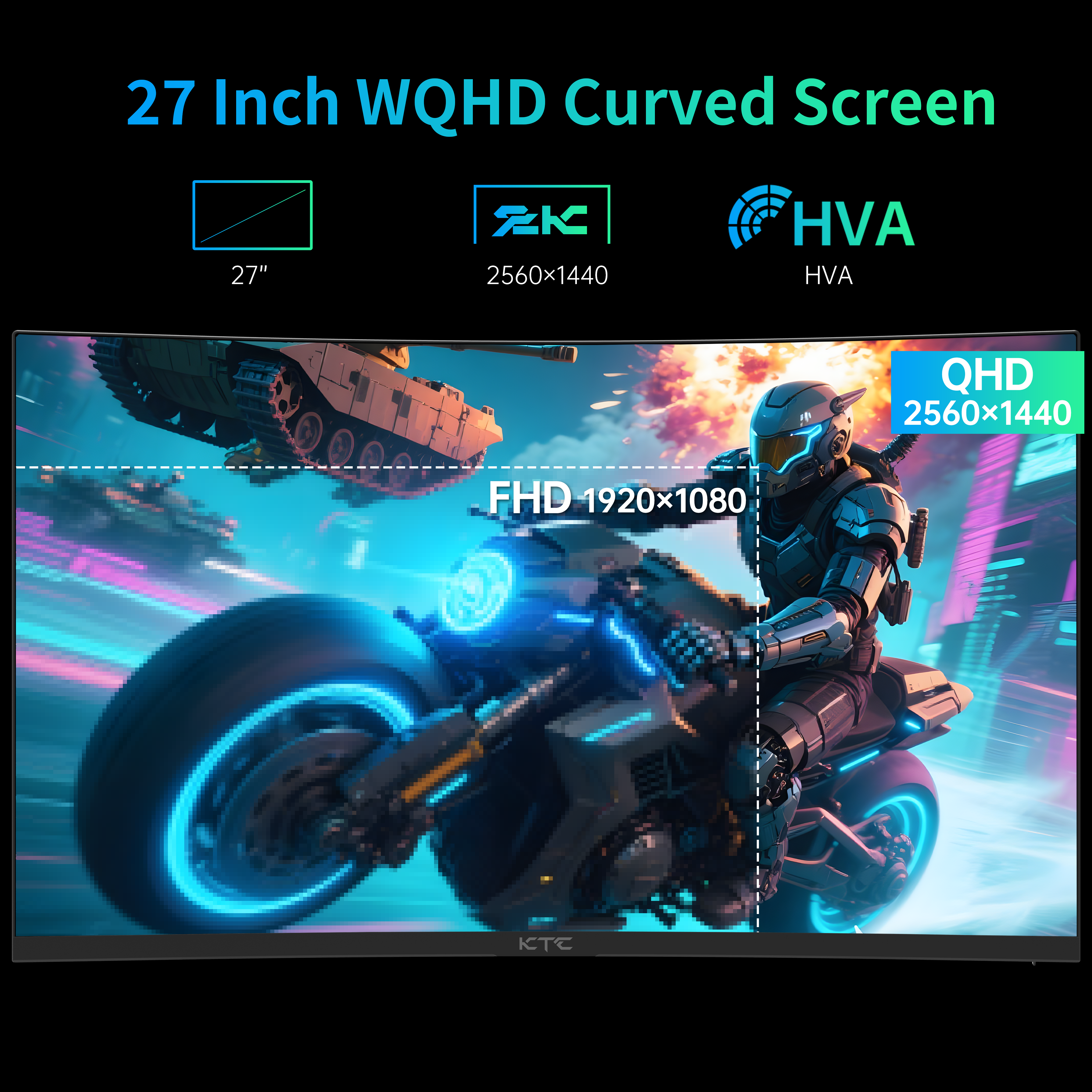 KTC 27-inch 2K curved gaming monitor with slim bezels and silver stand