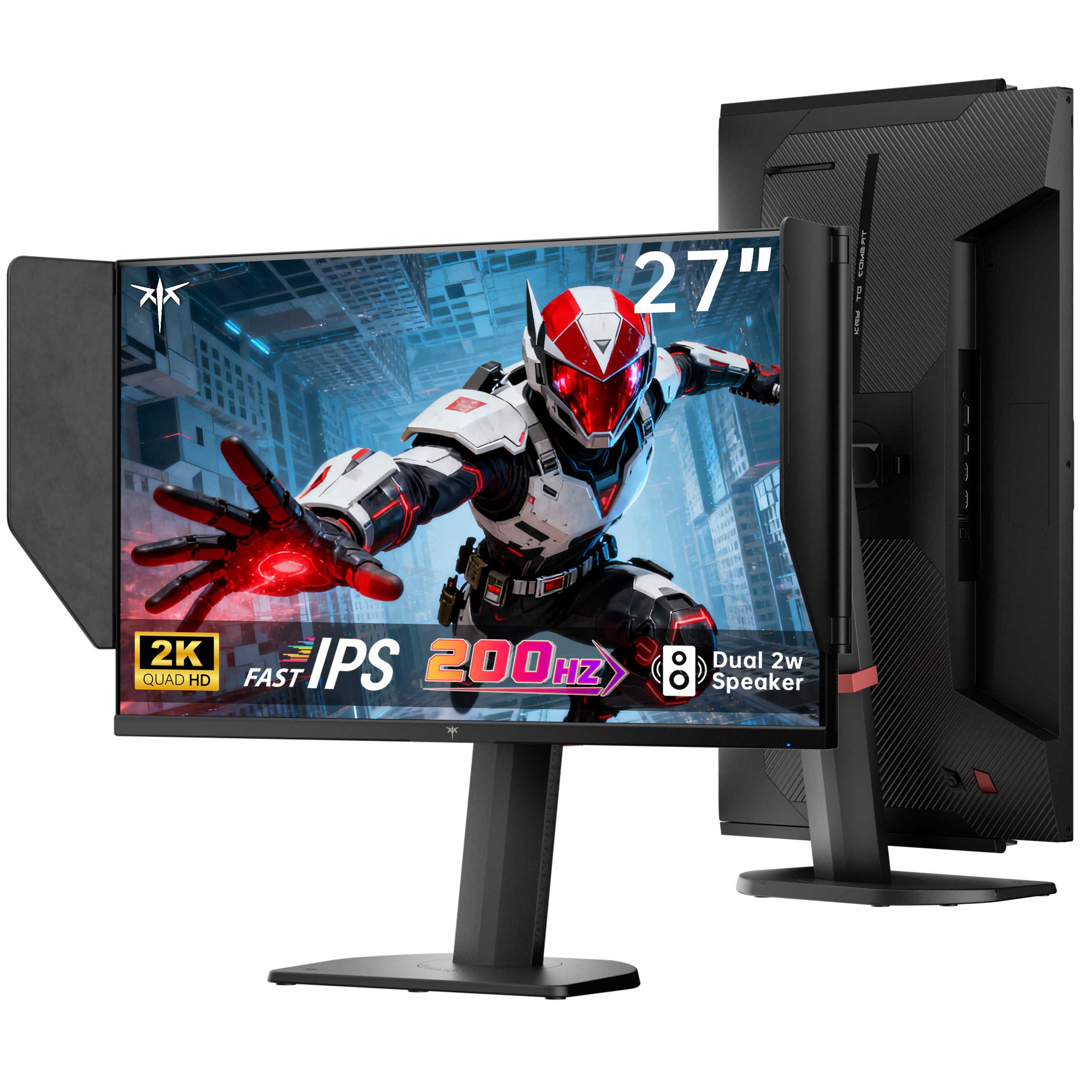 27-inch 2K gaming monitor with detachable side shields, slim bezel, and adjustable stand